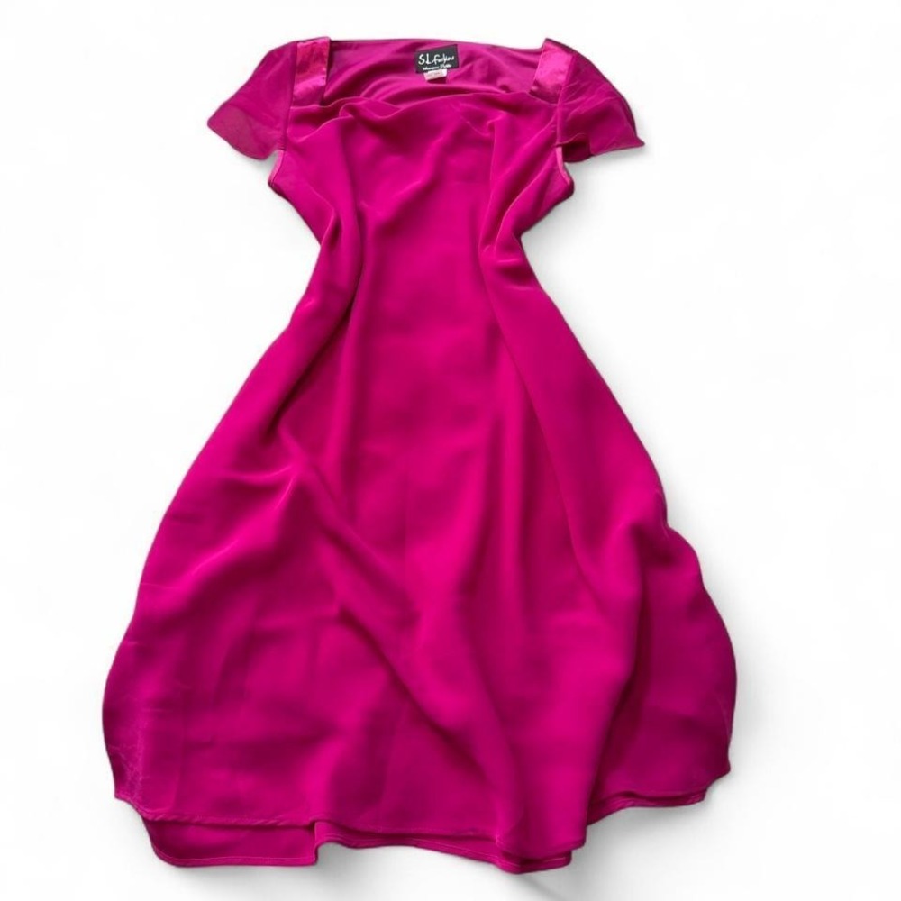 Vintage 2005 SL Fashions Fuschia Chiffon Midi Dress, Women's Size 18WP‎ - Picture 2 of 11